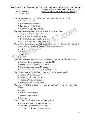 Đề trắc nghiệm thi thử THPT quốc gia môn Lịch sử năm 2017